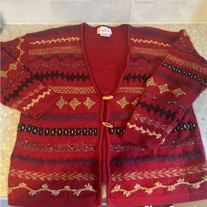 Vintage Jaclyn Smith Cardigan Sweater wood buttons knit grandma grandpa wool